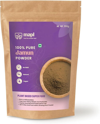 MAPL Jamun Powder 200g – 100% Pure, Natural Jamun Fruit Powder, Ideal for Cooking, Baking, Smoothies, and Recipes. versatile ingredient for a variety of culinary uses (7.5 oz)