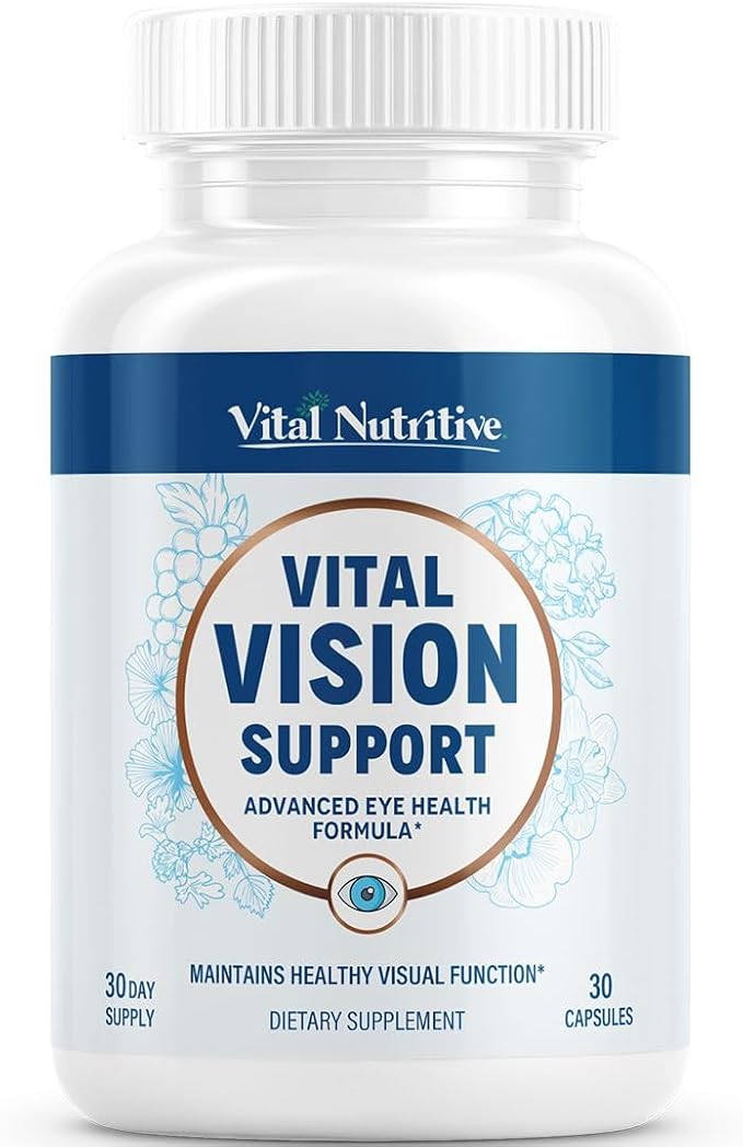 Vital Vision Support – Eye Health Supplement with Vitamin A, Lutein, Beta Carotene & Antioxidants – Eye Vitamins Support Hydration & Protection Against UV & Oxidative Stress -30 Days Serving