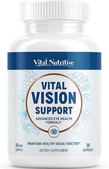 Vital Vision Support – Eye Health Supplement with Vitamin A, Lutein, Beta Carotene & Antioxidants – Eye Vitamins Support Hydration & Protection Against UV & Oxidative Stress -30 Days Serving
