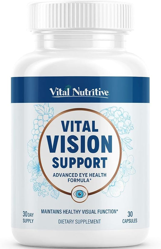 Vital Vision Support – Eye Health Supplement with Vitamin A, Lutein, Beta Carotene & Antioxidants – Eye Vitamins Support Hydration & Protection Against UV & Oxidative Stress -30 Days Serving