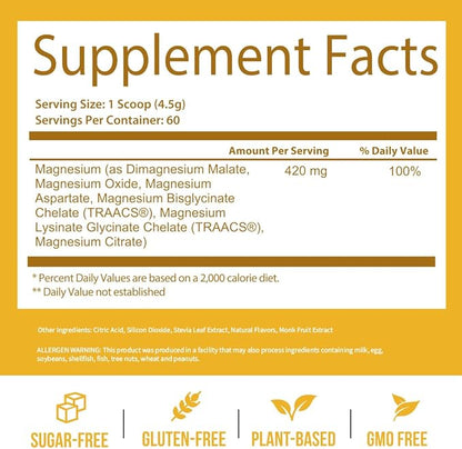 GoBiotix Magnesium Glycinate Powder – Cortisol Supplement for Women and Men – High Absorption Magnesium Complex Calm Supplement with Citrate, Malate – Sugar Free – 420 mg, 60 Servings, Honey Citrus