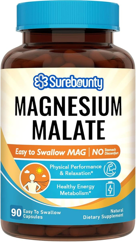 Magnesium Malate Capsules 410mg, Magnesium Supplement, Chelated, High Absorption, Energy Production & Muscle Support, Mineral for Children, Teenagers, and Adults, 90 Vegan Capsules