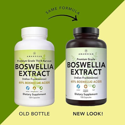 AMANDEAN Boswellia Serrata Extract. 500mg 120 Veggie Capsules. 65% Boswellic Acids with AKBA. Indian Frankincense Inflammation Supplement. Joint Health Support. (Packaging May Vary)