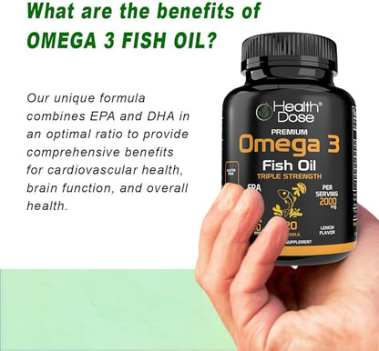 Omega 3 Fish Oil – Lemon-Flavored Softgels with EPA & DHA for Brain, Heart, and Wellness Support – Easy-to-Digest, No Fish Burps – 120 Softgels, Pack of 5