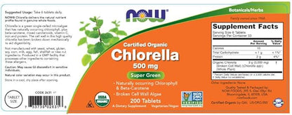 Now Foods Chlorella 500 mg, 200 Tablets (Pack of 2)