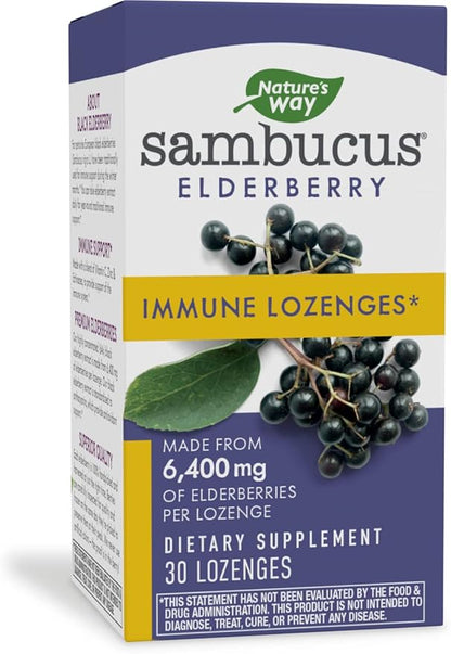 Nature's Way Sambucus Immune Elderberry Lozenges* with Vitamin C, Echinacea, & Zinc, 30 Lozenges