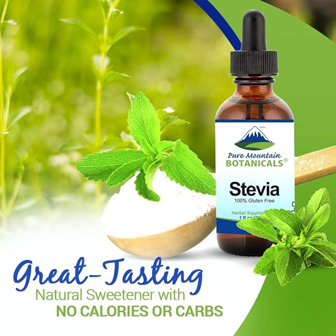 Pure Mountain Botanicals Liquid Stevia Drops - Natural Sweetener - Concentrated Sugar Free Substitute Diabetic Friendly Ideal for Keto Low Carb and Vegan Diet Great Addition to Weight Loss Program