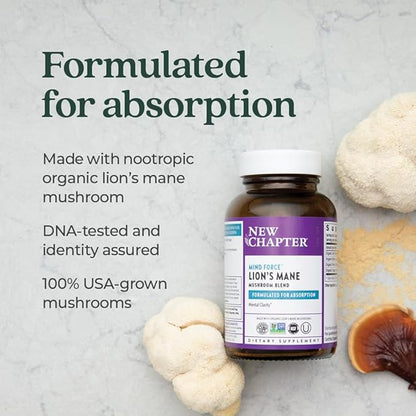 New Chapter Lion's Mane + Reishi Mushroom - LifeShield Mind Force for Mental Clarity with Organic Reishi Mushroom + Vegan + Non-GMO, Nootropic Ingredients - 60 ct
