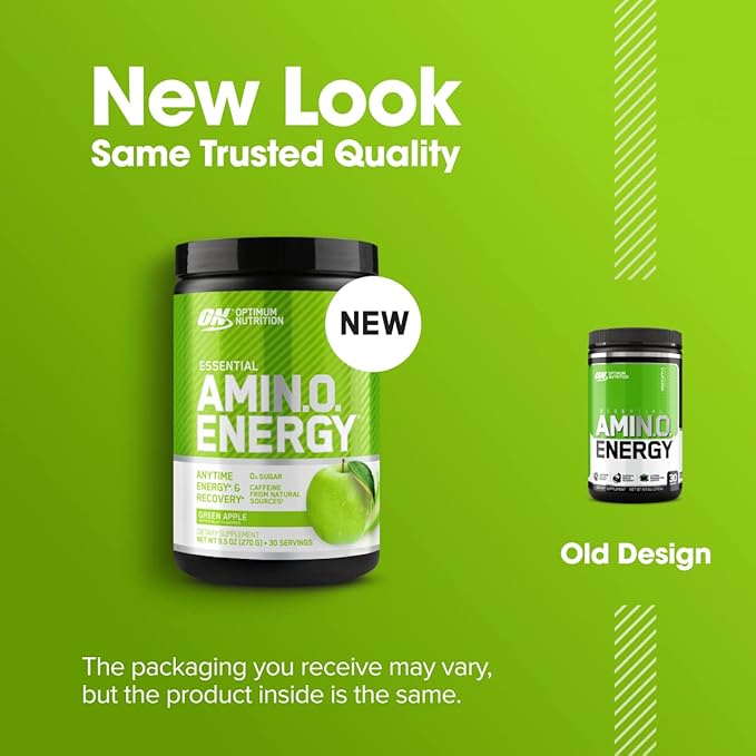 Optimum Nutrition Amino Energy - Pre Workout with Green Tea, BCAA, Amino Acids, Keto Friendly, Green Coffee Extract, Energy Powder - Green Apple, 30 Servings (Packaging May Vary)
