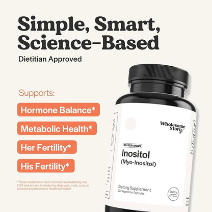 Wholesome Story Myo-Inositol Supplement | Inositol Powder Capsules | Myoinositol | 2000mg Per Serving | 500mg Per Capsule | Male and Female Fertility Supplement | Vitamin B8 | 120 Capsules