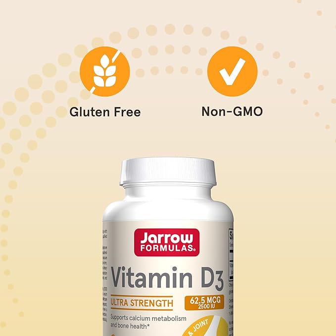 Jarrow Formulas Vitamin D3 62.5 mcg (2,500 IU) - 100 Servings (Softgels) - Bone Health, Immune Support & Calcium Metabolism Support - Vitamin D Supplement - D3 Vitamins - 2500 Vitamin D - Gluten Free
