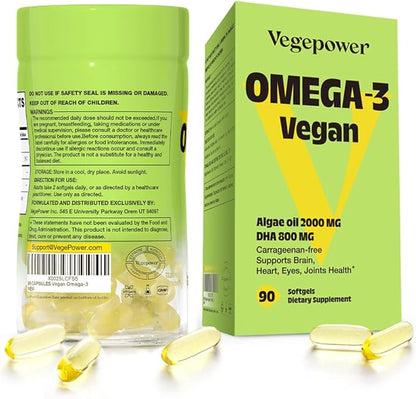 Vegan Omega-3 DHA Supplements - Premium Fish Oil Alternative from Algae Oil | 90 Carrageenan Free Softgels | Plant Based Algal DHA Essential Fatty Acids, Non-GMO (Algae, 90 Count (Pack of 1))