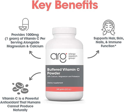 Allergy Research Group - Buffered Vitamin C Powder - Antioxidant, Immune, Calcium/Mag/K - 240 g (8.5 oz)