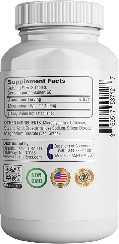 365 Health Magnesium Glycinate, 400mg Per Serving, 120 Tablets, High Absorption Supplement for Bone, Muscle & Heart Health