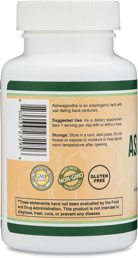 Ashwagandha Capsules, 120 Count (500mg Extract 20:1 Potency) Adaptogen Stress Relief by Double Wood