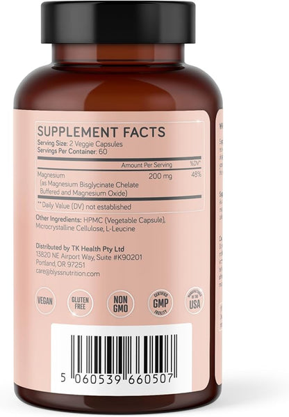 Magnesium Bisglycinate Capsules for Women - 200mg Chelated Glycinate Magnesium Supplement for Maximum Absorption - Natural Supplements for Sleep, Mood Support & Muscle Cramps - 120 ct