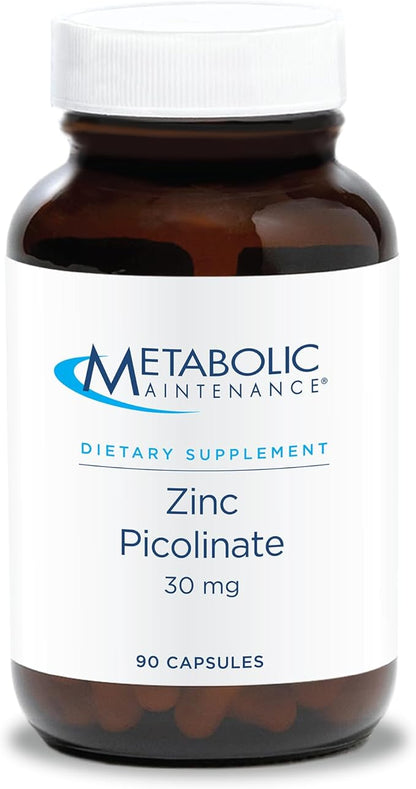 Metabolic Maintenance Zinc Picolinate - 30mg Zinc Supplement + Vitamin C (Ascorbic Acid) to Improve Absorption - Reproductive + Immune Support (100 Capsules)