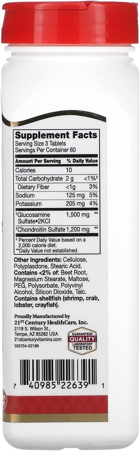 21st Century Glucosamine Chondroitin 500/400mg - Double Strength Tablets, 180 Count