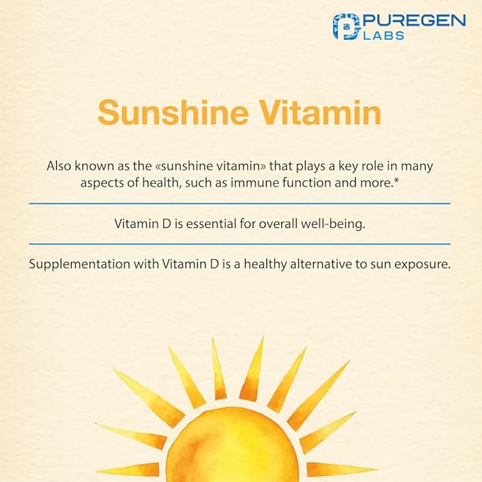Puregen Labs Vitamin D3 50,000 IU (1250 mcg) 100 Weeks Supply for Healthy Muscle Function, and Immune Support, Non-GMO, Gluten Free 100 Vegetable Capsules