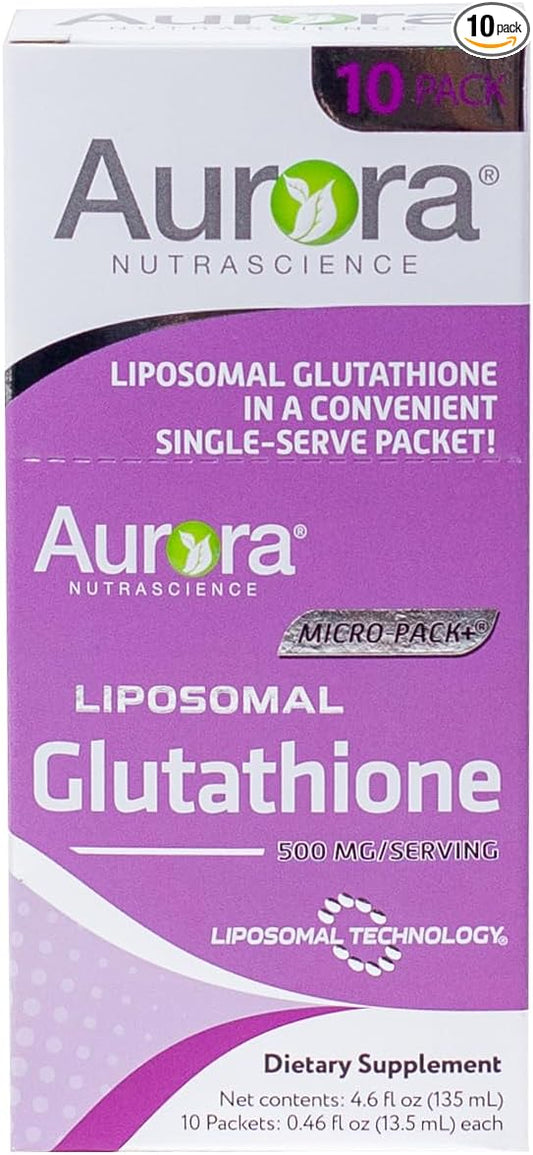 Aurora Nutrascience Micro-Liposomal Liquid Glutathione, Immune & Antioxidant Gut Health Support Supplement, 500 mg per Serving, Gluten Free, Non-GMO, Sugar-Free, 10 Single-Serve Packets