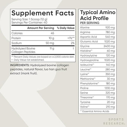 Sports Research Collagen Peptides - Hydrolyzed Type 1 & 3 Collagen Powder Protein Supplement for Healthy Skin, Nails, & Joints - Easy Mixing Vital Nutrients & Proteins, Collagen for Women & Men