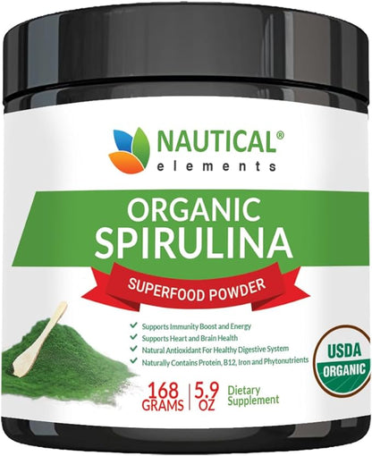 Premium USDA Organic Spirulina Powder - Organic Spirulina of Blue Green Algae from California & Hawaii – 100% Vegetarian & Vegan, Non-GMO, Non-Irradiated – The Best Green Superfood for Smoothies!