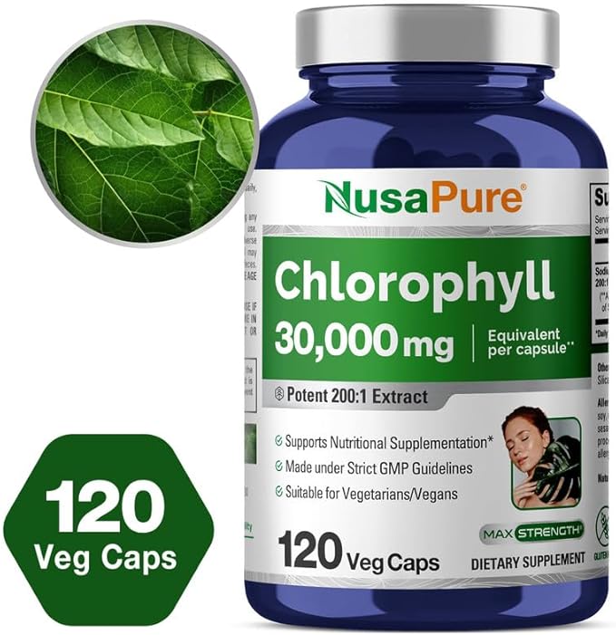 NusaPure Chlorophyll 30,000mg Equivalent per Capsule 120 Vegetarian Caps (Non-GMO, Vegan)