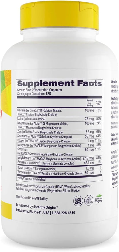 Healthy Origins Chelated Multi Mineral (Albion Minerals, Bioavailable, Non-GMO, Gluten Free), 120 Veggie Caps