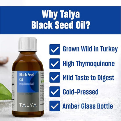 Black Seed Oil 3.4 fl. oz (100 ml) - Liquid Black Seed Oil - Dietary Supplement - Immune Support - High Thymoquinone - Cold Pressed - Pure Turkish Black Seed Oil - Non-GMO - Glass Bottle