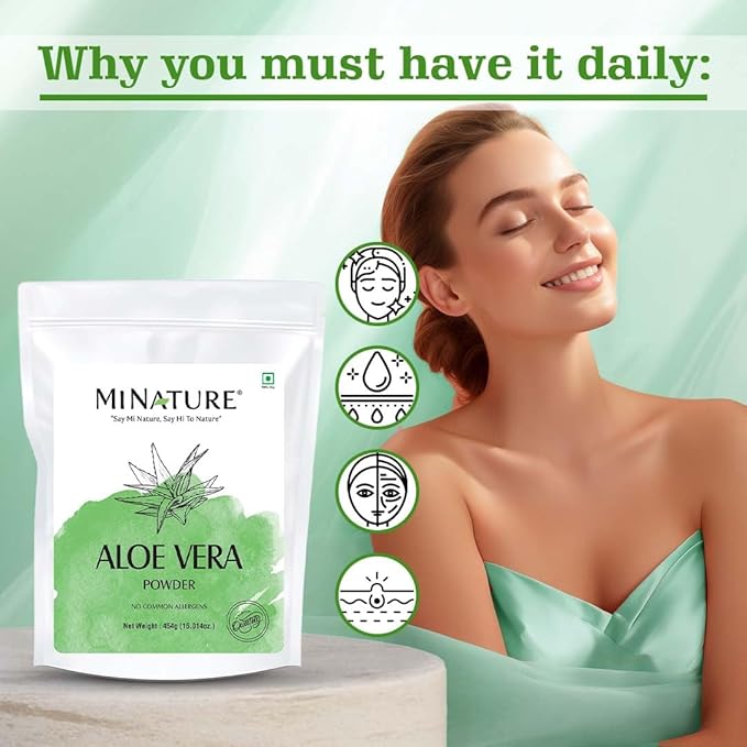 minature Aloe Vera Powder | Aloe Barbadensis | Vegan Non GMO| Pure & Natural with NO Chemical | Made in India| Skin 7 Hair Care| | 454 g / 16 Oz