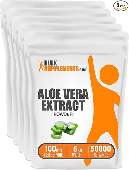 BulkSupplements.com Aloe Vera Extract Powder - Aloe Vera Supplement, Aloe Vera Powder - Herbal Supplement, Pure & Gluten Free, 100mg per Serving, 5kg (11 lbs) (Pack of 5)