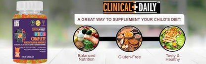 Clinical Daily Complete Kids Multivitamin Daily Gummy Supplement for Brain, Vision, Bone and Immune Health. Vitamins A, C, E,D,B6,B12, Folate, Biotin, Essential Minerals. 90 Gluten Free Yummy Gummies