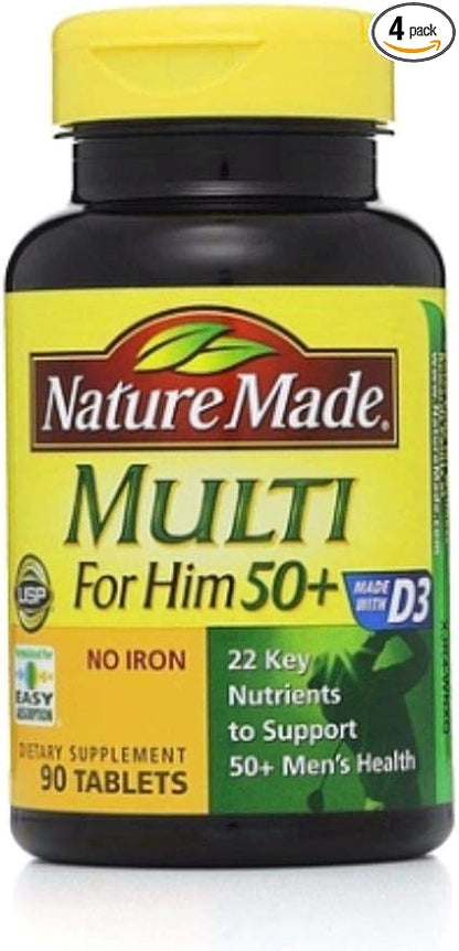 Nature Made Multi for Him 50+ Dietary Supplement Tablets 90 ea (Pack of 4)