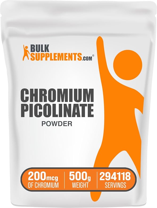 BulkSupplements.com Chromium Picolinate 200mcg Powder - Mineral Supplements - Gluten & Yeast Free, 200mcg of Chromium per Serving, 500g (1.1 lbs) (Pack of 1)