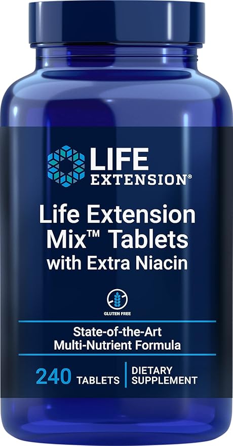 Life Extension Mix™ Tablets with Extra Niacin, high Potency, Advanced Vitamin, Mineral, Fruit & Vegetable Formula, Plus Extra B3, for Whole-Body Health, Healthy Aging, Gluten-Free, 240 Tablets