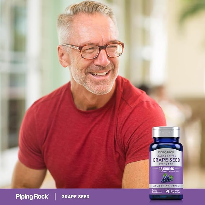 Piping Rock Grape Seed Extract Capsules | 16,000 mg | 90 Count | Standardized Supplements | Non-GMO, Gluten Free