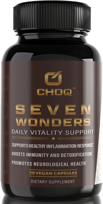 Seven Wonders - Organic Mushroom Supplement - Cordyceps, Reishi, Lion's Mane, Chaga, Turkey Tail, Maitake, King Oyster - 30 Vegan Capsules
