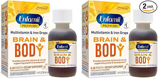 Enfamil Prenatals & Baby Vitamins Poly-Vi-Sol 8 Multi-Vitamins & Iron Supplement Drops for Infants & Toddlers, Supports Growth & Development, 50 mL Dropper Bottle (Pack of 2)