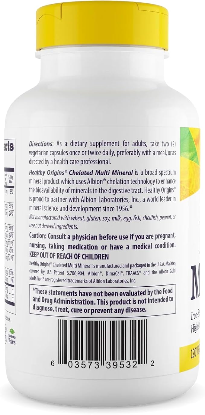 Healthy Origins Chelated Multi Mineral (Albion Minerals, Bioavailable, Non-GMO, Gluten Free), 120 Veggie Caps