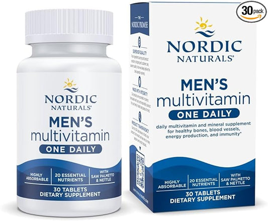 Nordic Naturals Men’s Multivitamin One Daily - Bone, Energy, & Blood-Vessel Support - Immunity Supplement - 20 Essential Nutrients - 30 Tablets - 30 Servings