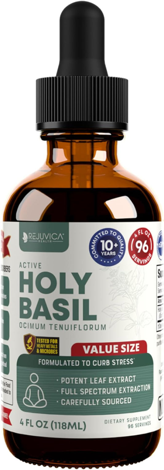 Rejuvica Health Active Holy Basil - Advanced Stress Support Supplement - Made with Holy Basil Leaves - Liquid Extract for Better Absorption