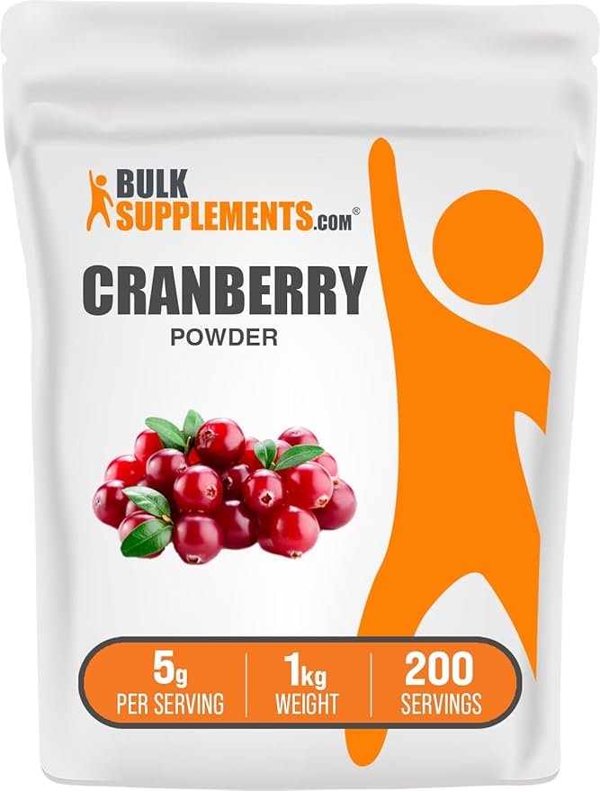 BulkSupplements.com Cranberry Powder - Cranberry Supplements for Women & Men, Dried Cranberries Unsweetened - Gluten Free & Sugar Free, 5g per Serving, 1kg (2.2 lbs) (Pack of 1)