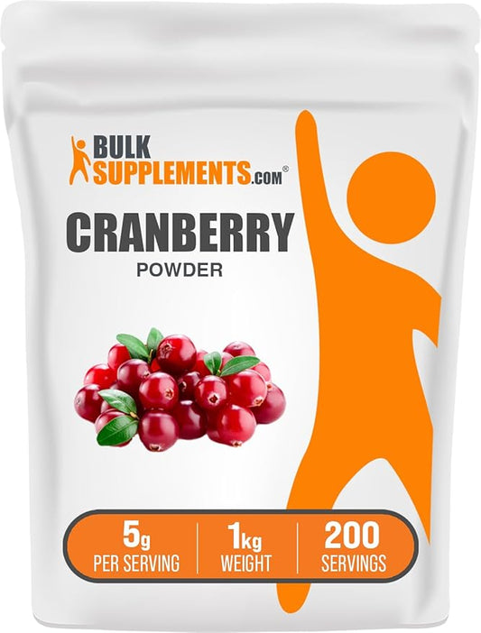 BulkSupplements.com Cranberry Powder - Cranberry Supplements for Women & Men, Dried Cranberries Unsweetened - Gluten Free & Sugar Free, 5g per Serving, 1kg (2.2 lbs) (Pack of 1)