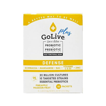 GoLive Immune Defense – Sugar-Free Synbiotic Powder with Prebiotics & Probiotics – 25 Billion CFUs, 10 Clinical Strains – Supports Digestion, Metabolism & Immunity – 10 Servings