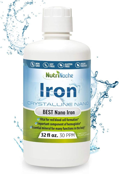 NutriNoche Liquid Iron Supplement - High Potency Sublingual Iron Drops - Vegan Iron - Flavorless - Crystalline Iron Supplement for Men, Women & Kids