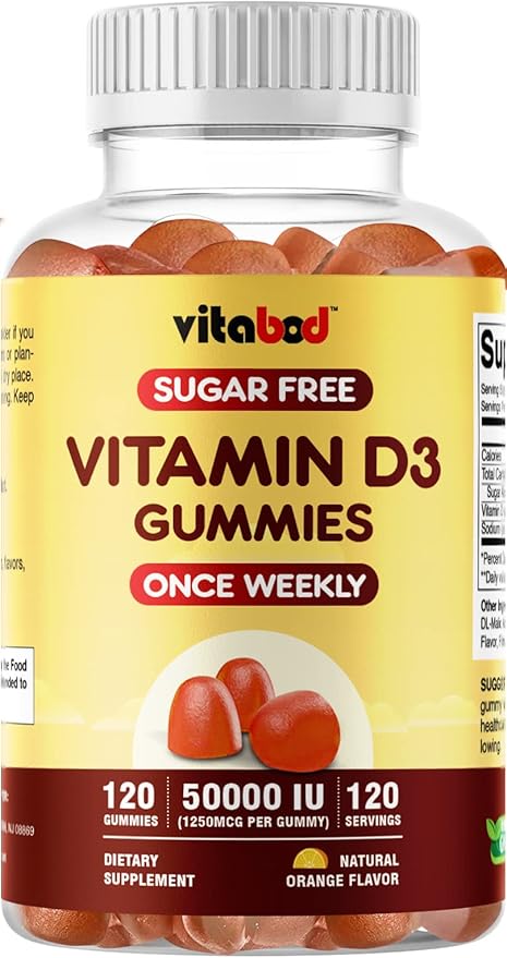 Sugar-Free Vitamin D3 50,000 IU Weekly Gummies – 120 Count Bone, Teeth, and Immune Support – Non-GMO, Easy-to-Chew Supplement