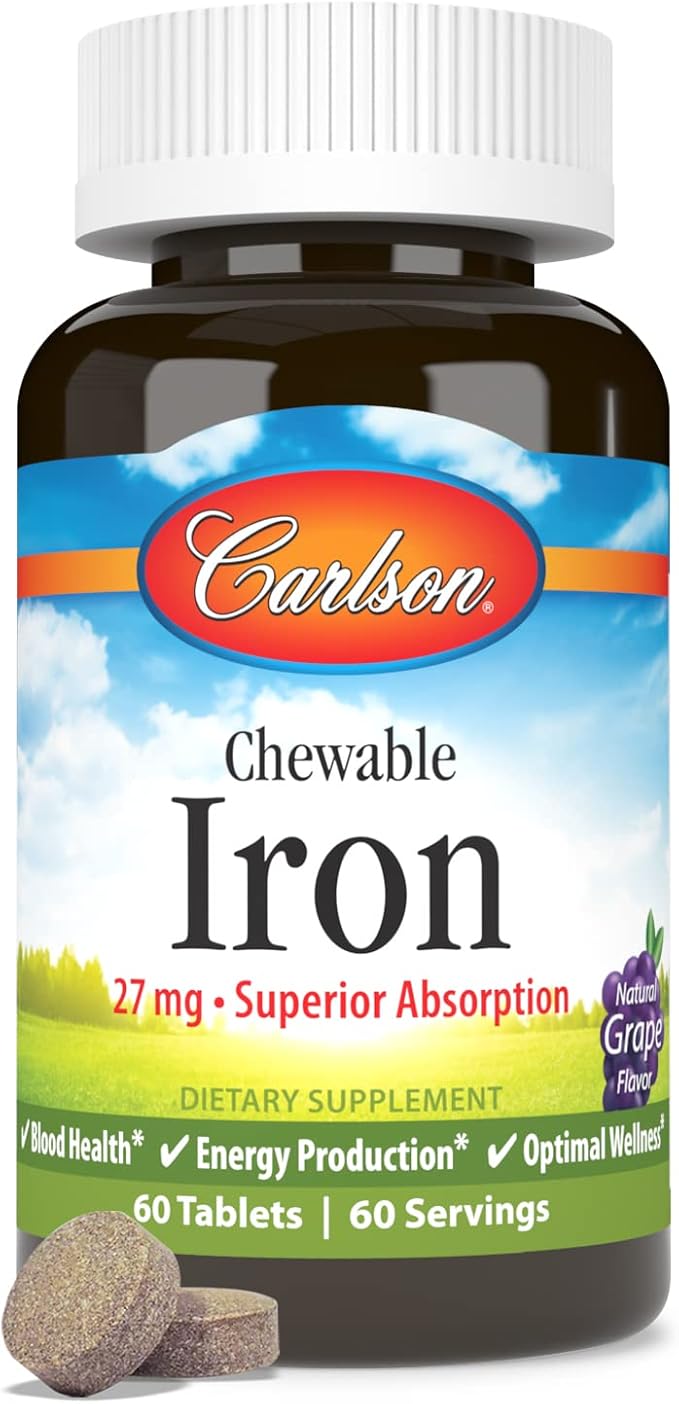 Carlson - Chewable Iron, 27 mg - Superior Absorption, Blood Health, Energy Production & Optimal Wellness, Grape, 60 tablets