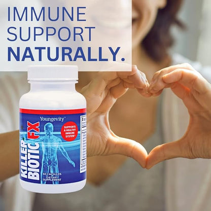 Youngevity Killer Biotic FX - Immune System Support | Sourced from Bee Propolis, Mushrooms & Colostrum | Natural Immunity Support | 4 Pack