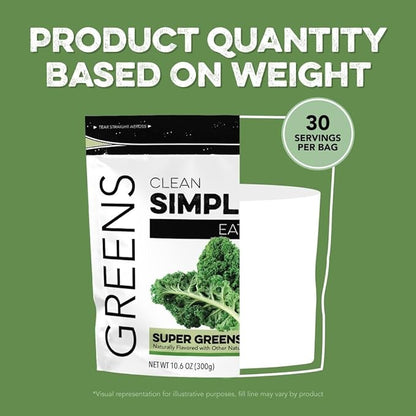 Clean Simple Eats Super Greens Powder Mix, Greens Superfood Powder Smoothie & Juice Mix, Gluten Free, Includes Powerhouse Superfoods Chlorella & Spirulina Powder Organic (30 Servings)
