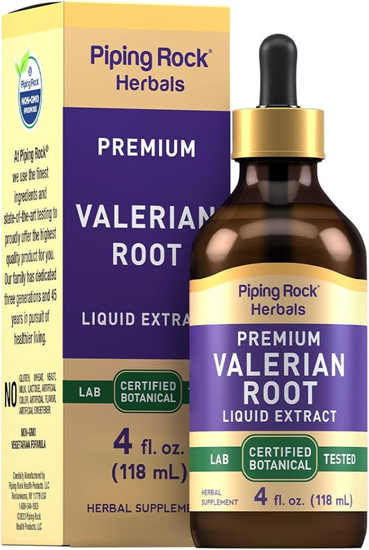 Piping Rock Valerian Root Extract Liquid Drops | 4 Fl Oz | Premium Herb Supplement Tincture | Vegetarian, Alcohol Free | Non-GMO, Gluten Free